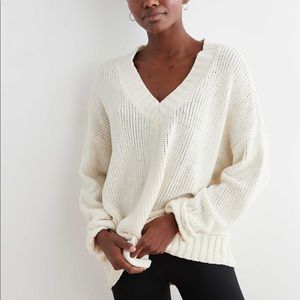 Aerie Chenille V-neck Oversized Sweater XS Cream